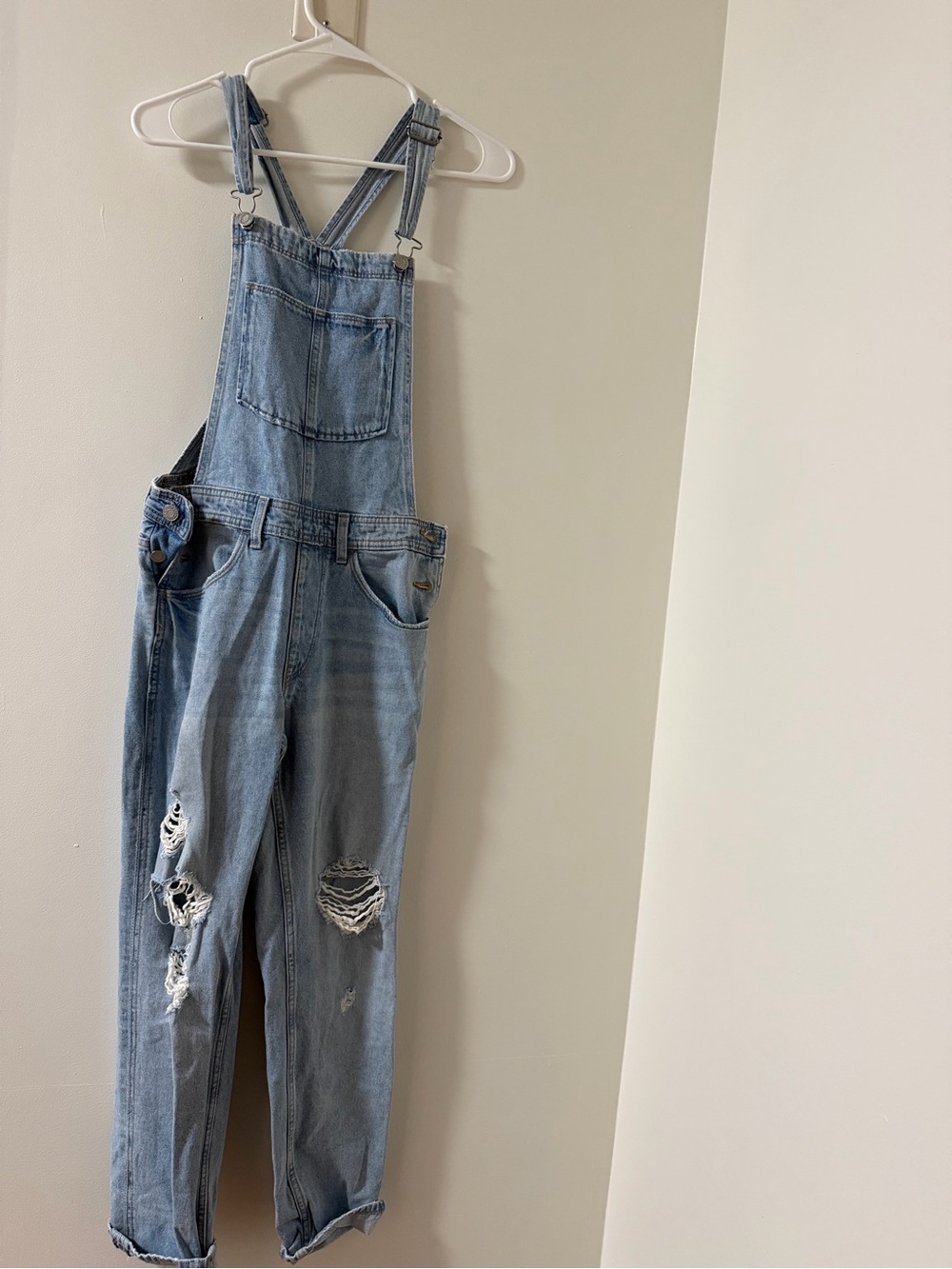 Light Blue Distressed Denim Overalls Jumpsuit